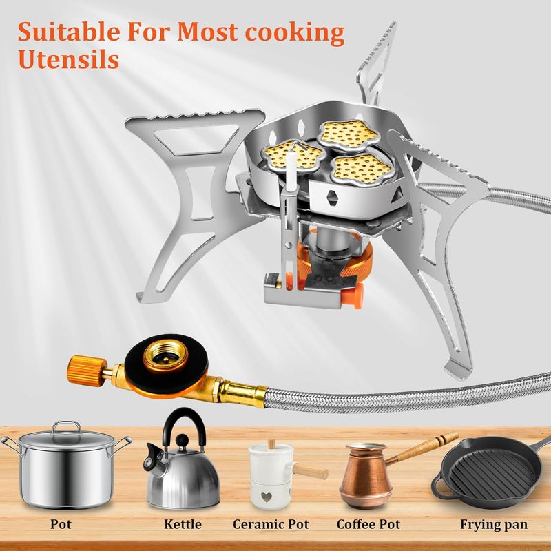 Facitsolvit 6800W Camping Backpacking Stove, Outdoor Portable Burner Cooking Stove with Fuel Canister Adapter, Piezo Ignition, Carry Case, Foldable Windproof Camping Gas Stove for Picnic Hiking - Image 3